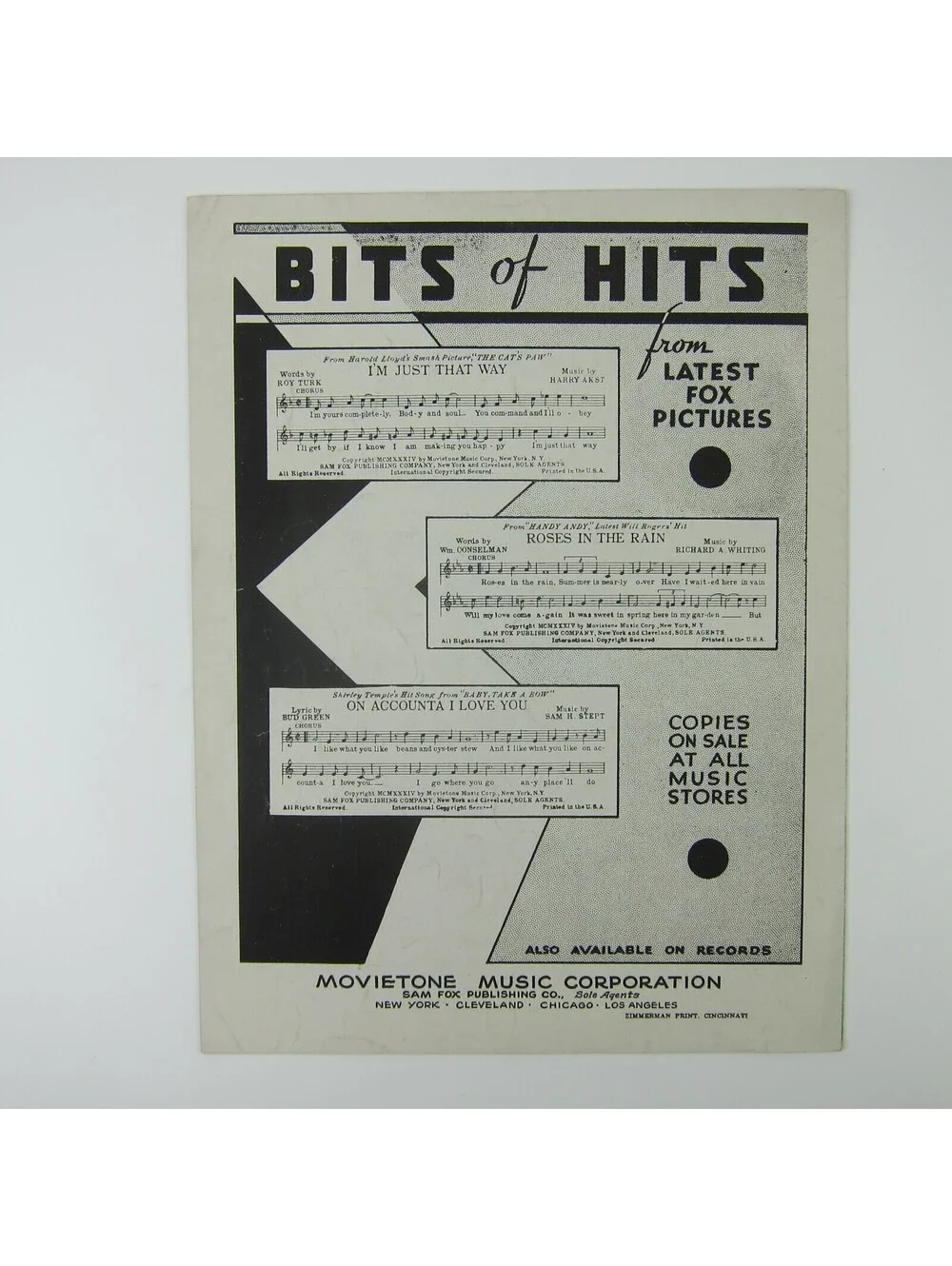 Sheet Music On The Good Ship Lollipop Bright Eyes Shirley Temple Vintage 1934
